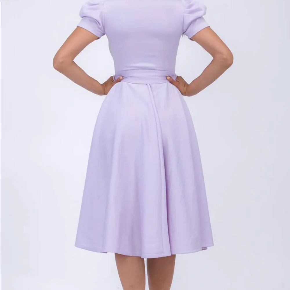 Puff Sleeve Cocktail Dress, Sizes 1X - 3X (Lavender) - Picture 6 of 8